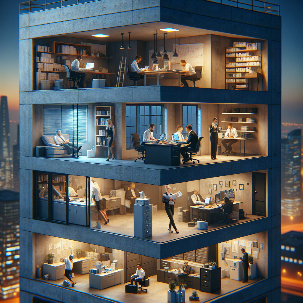 Illustration eines mehrstöckigen Hauses mit beschrifteten Ebenen: Operative, Beteiligung, Vermögen, Reserve