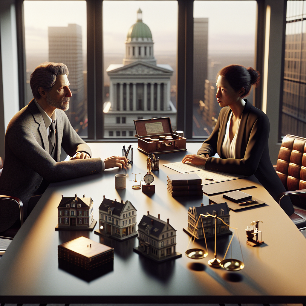 Geschäftsmann mit Akten und Modellhaus vor Finanzdiagramm, Vermögensschutz