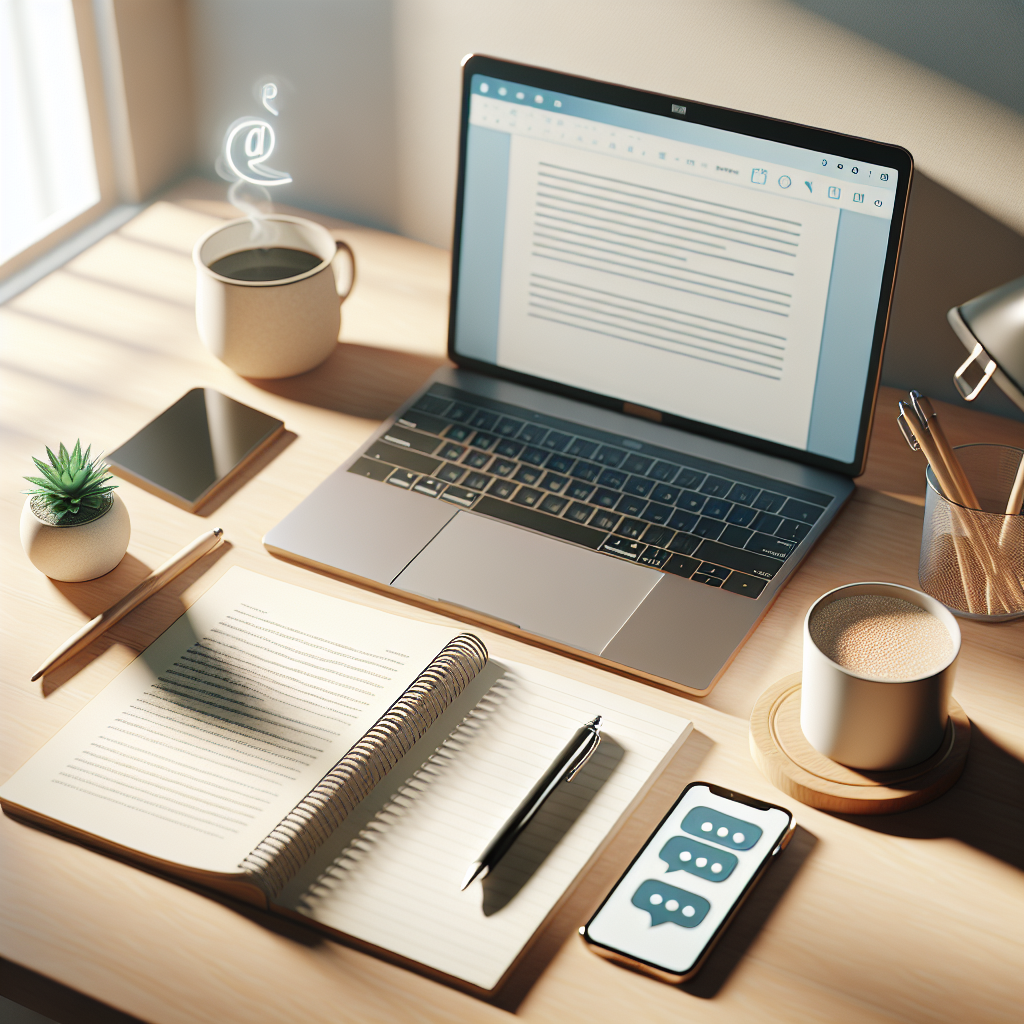 Laptop mit Eingabefeld für Social-Media-Captions und SEO-optimierten Titel