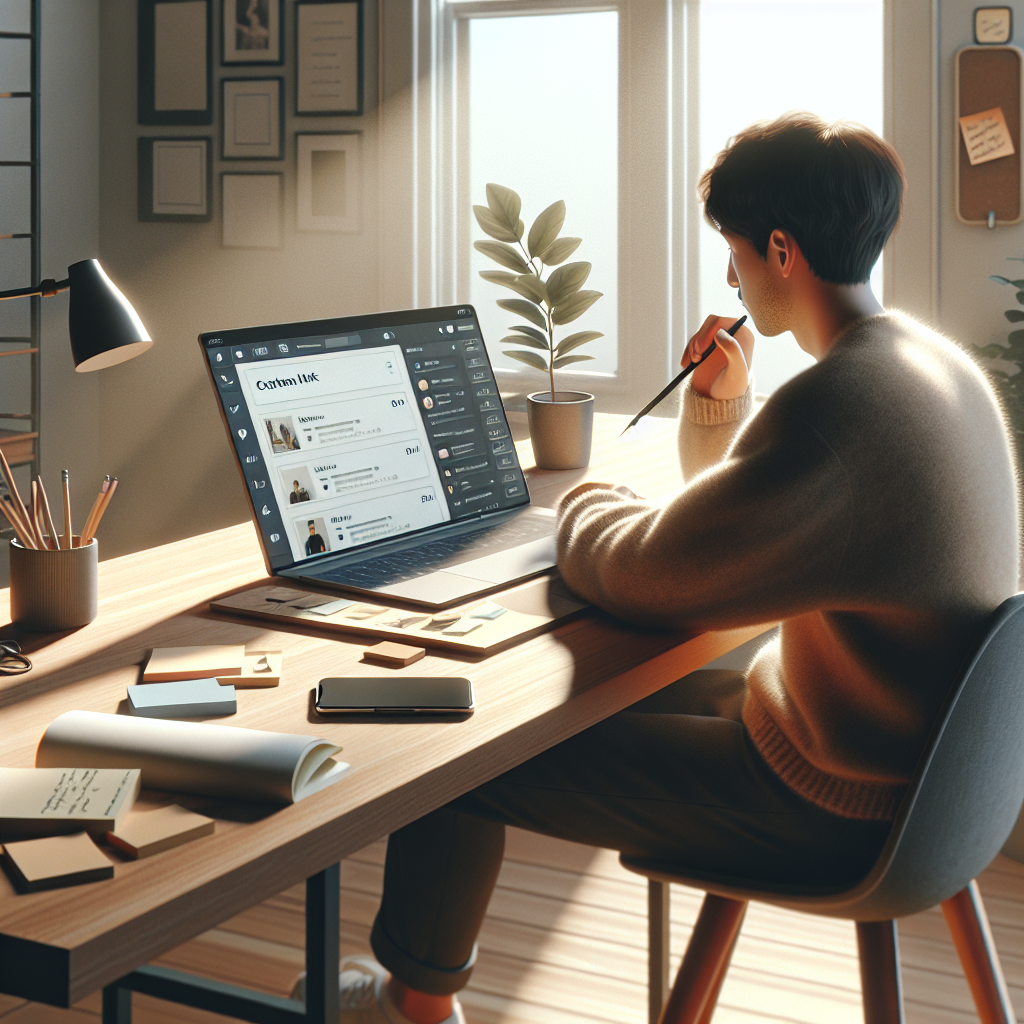 Person tippt Social-Media-Captions auf Laptop