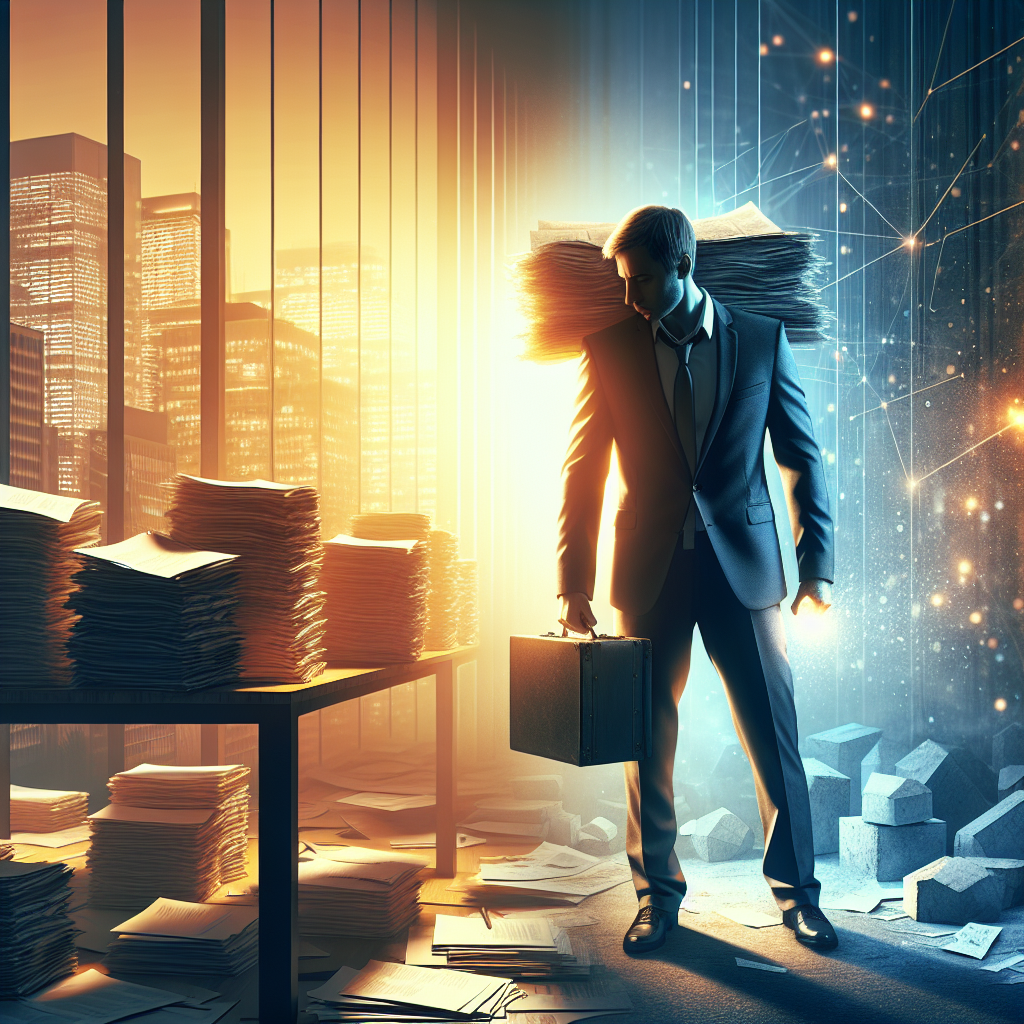 Gründer trägt schweren Aktenordner voller Steuerformulare