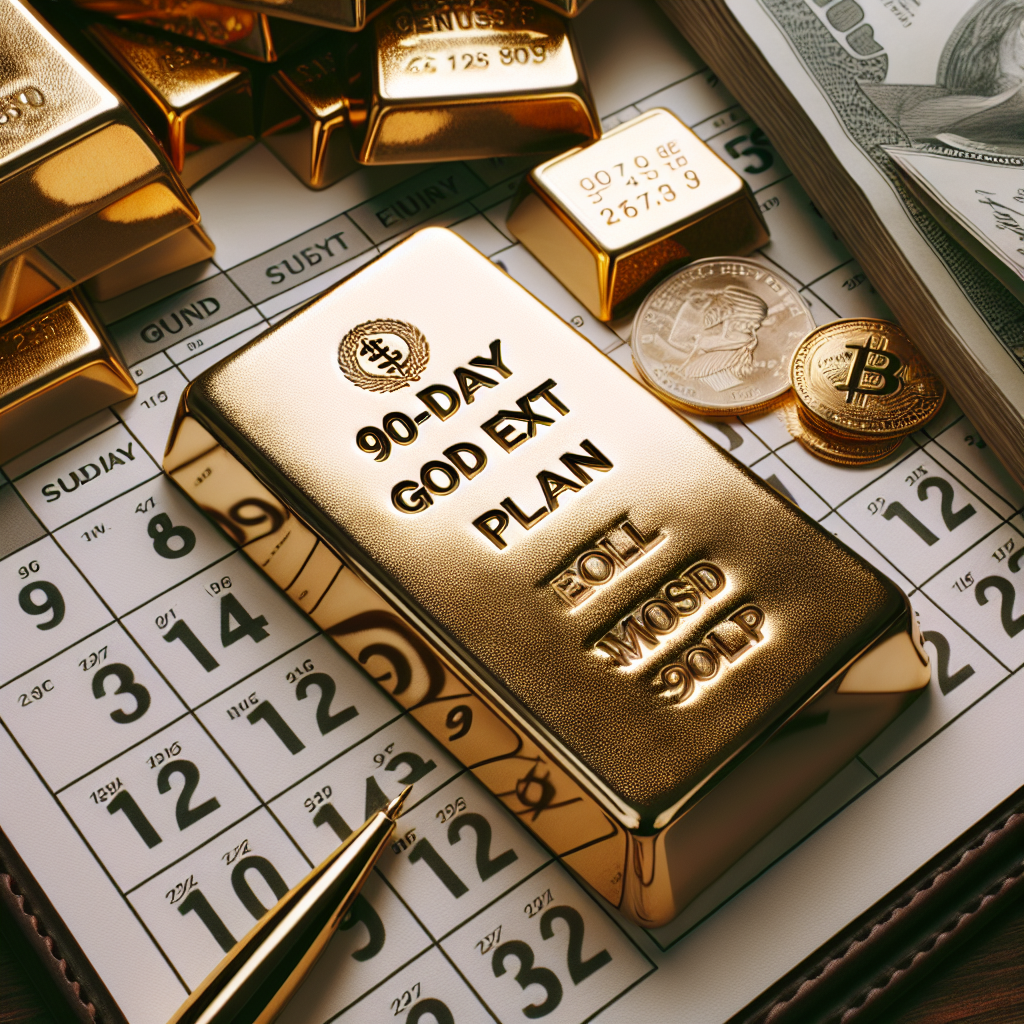 Goldbarren neben Kalender mit markiertem 90-Tage-Gold-Exit-Plan