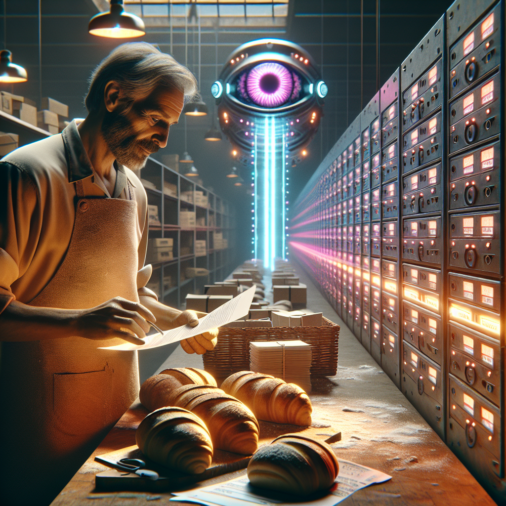 Laptop mit gescannten Rechnungen, Cloud‑Symbol und Vorhängeschloss als Darstellung von Datenhoheit und Kontrolle