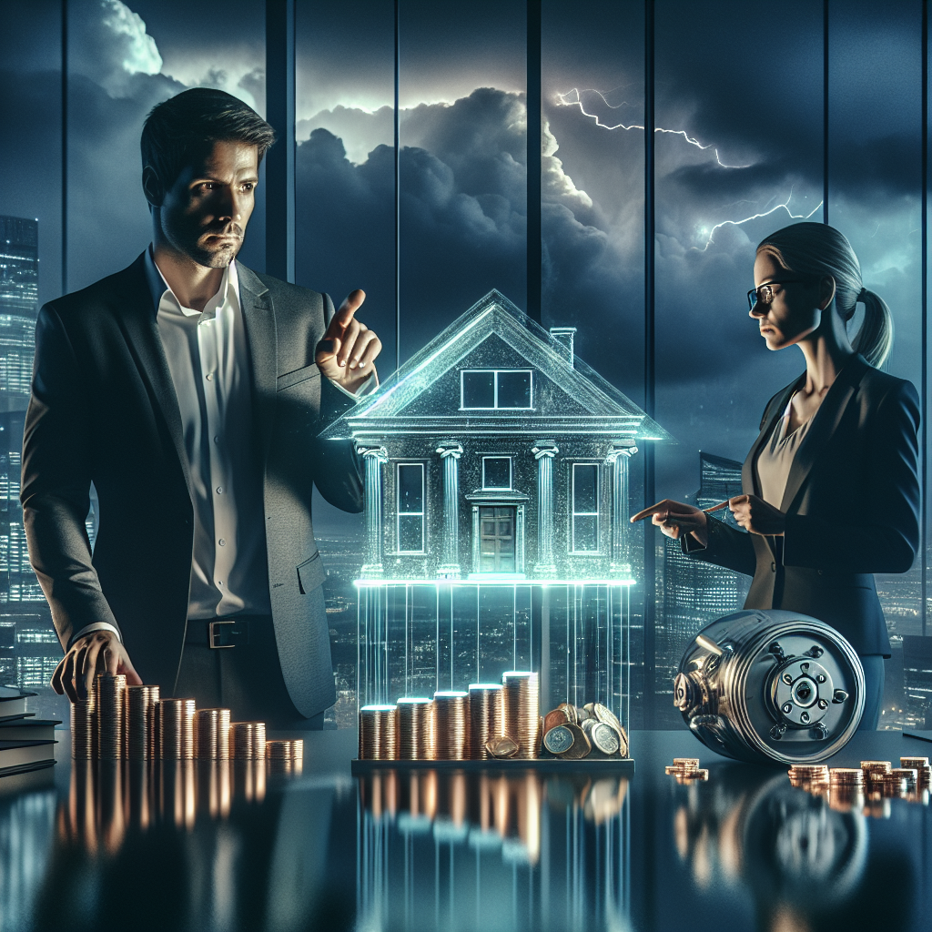 Geschäftsmann am Schreibtisch mit Laptop und Kontoauszügen, prüft Vermögensunterlagen