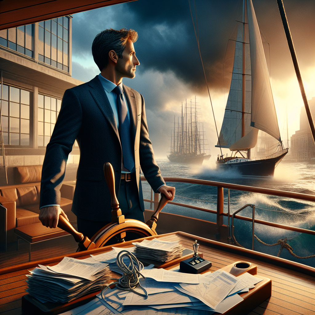 Person vor Weltkarte, Aktenordner und Umzugskartons