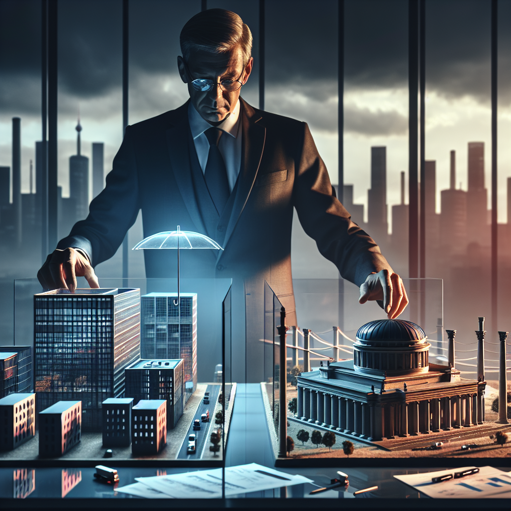 Geschäftsmann zeigt auf Weltkarte mit Pfeilen von Deutschland ins Ausland