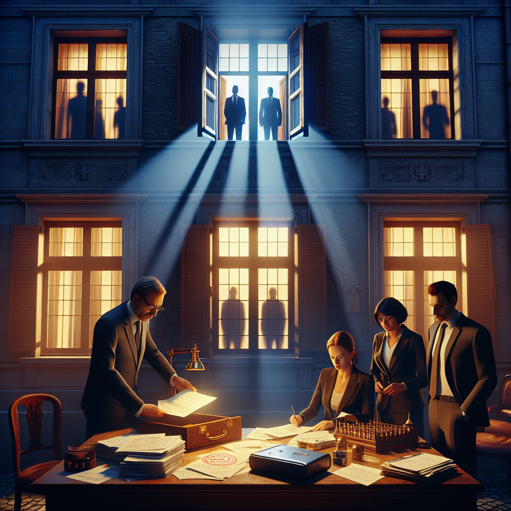 Hausmodell mit Immobilienunterlagen und EU-Flagge auf Schreibtisch