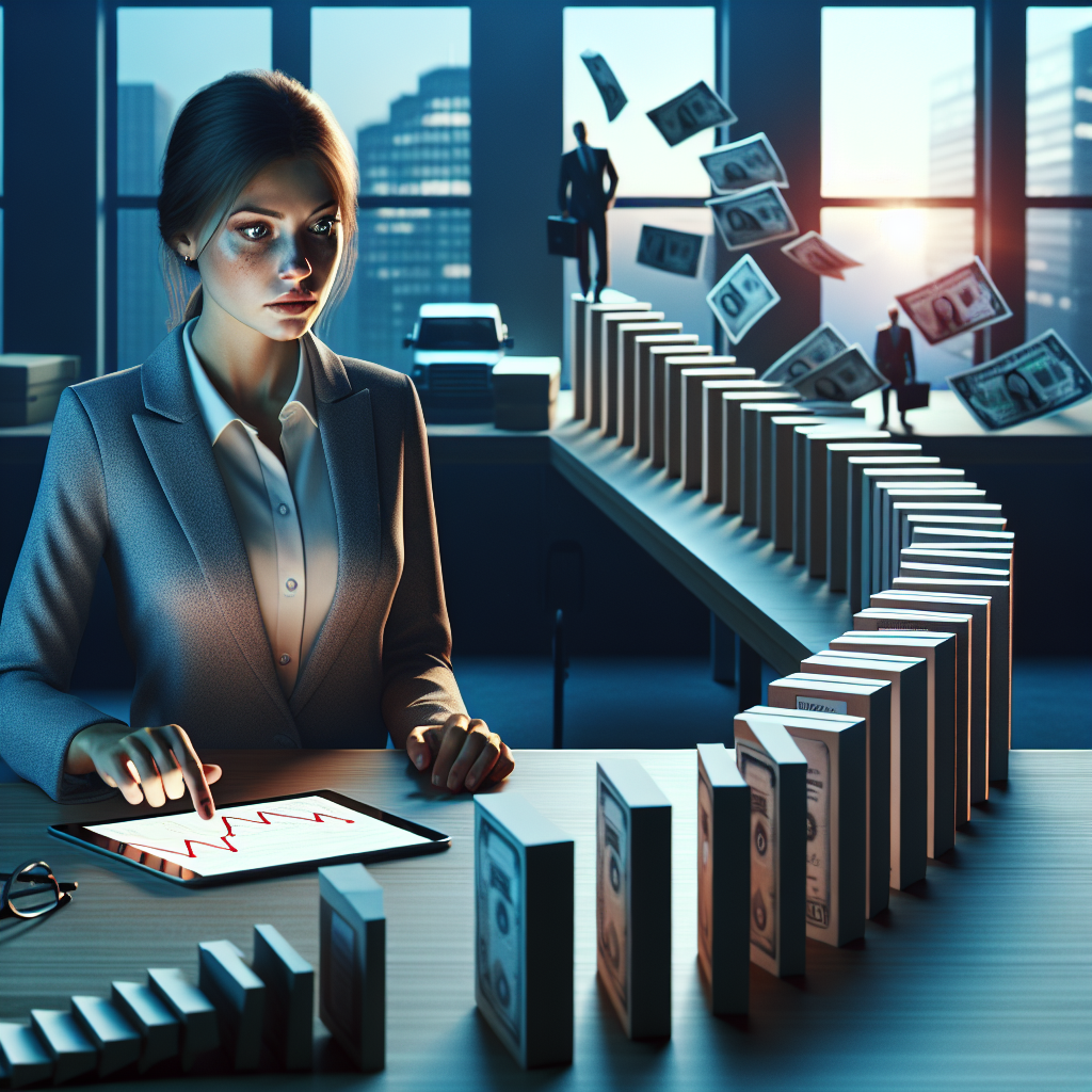 Tablet mit abwärtsgerichteter Cashflow-Grafik neben Rechnungen und Taschenrechner