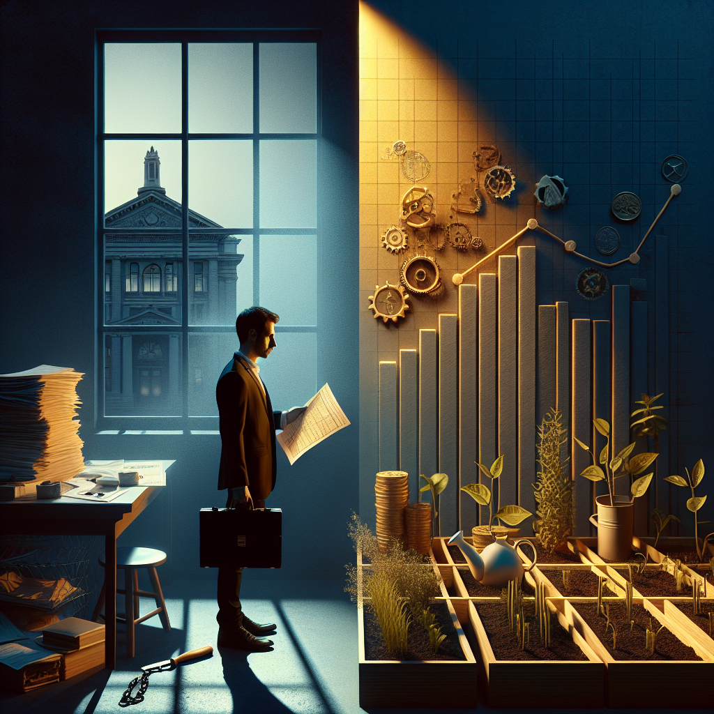 Person am Schreibtisch mit Laptop, Rechnungen, Taschenrechner und GmbH-Unterlagen, Cashflow-Notizen sichtbar