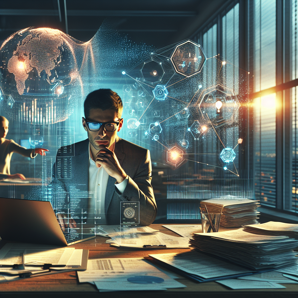 Laptop mit Finanzdiagramm, roten Verlustzahlen und KI-Overlay