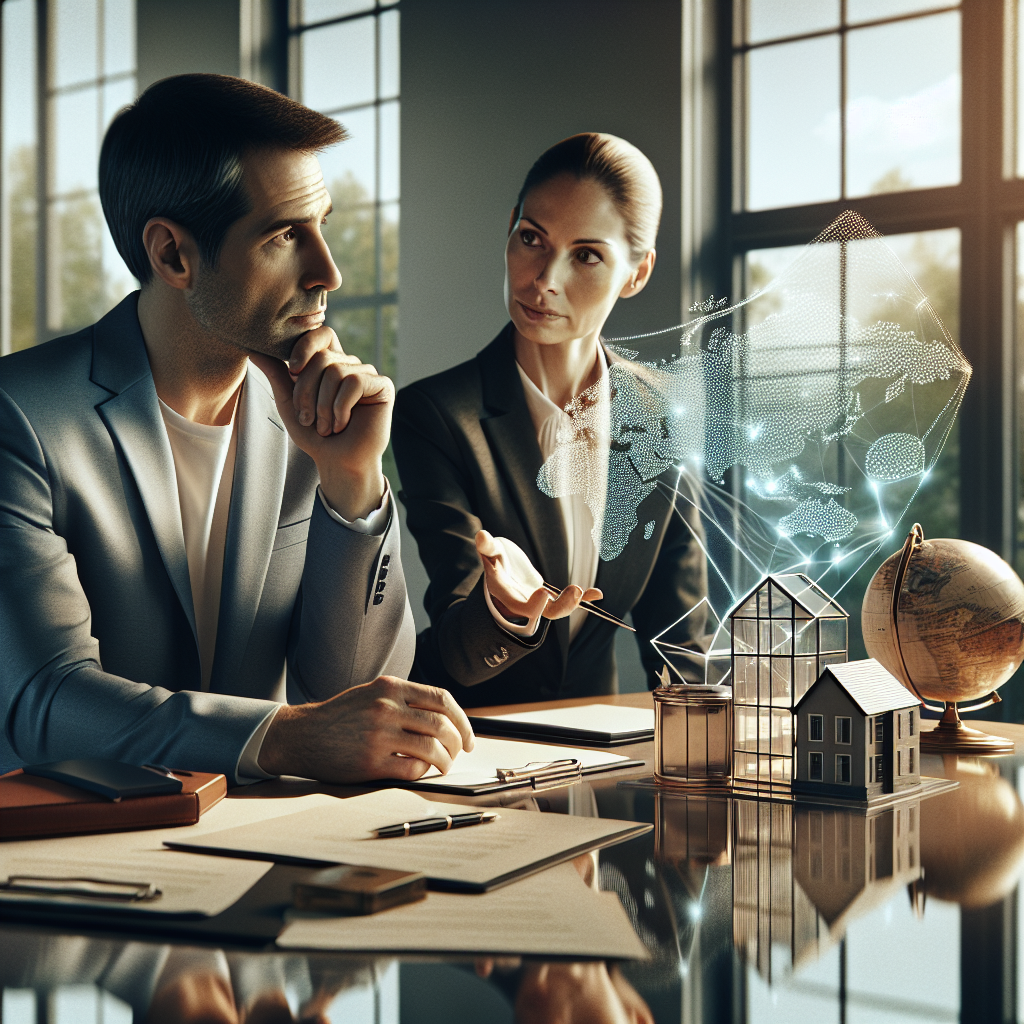 Geschäftsmann liest Verträge am Schreibtisch mit Laptop, Akten und Münzstapel als Symbol für Vermögensschutz