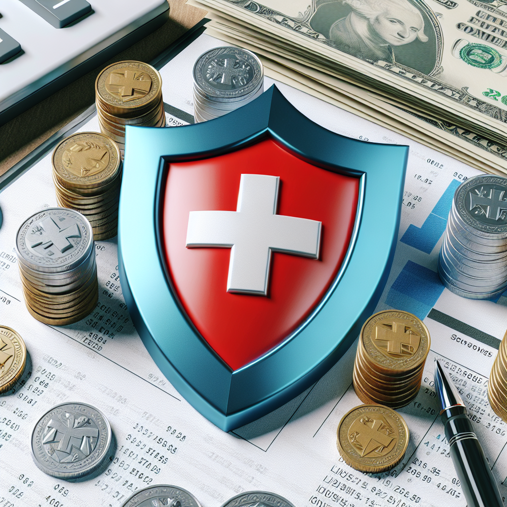 Ein Schild mit Schweizer Kreuz steht vor Finanzdokumenten und Münzen