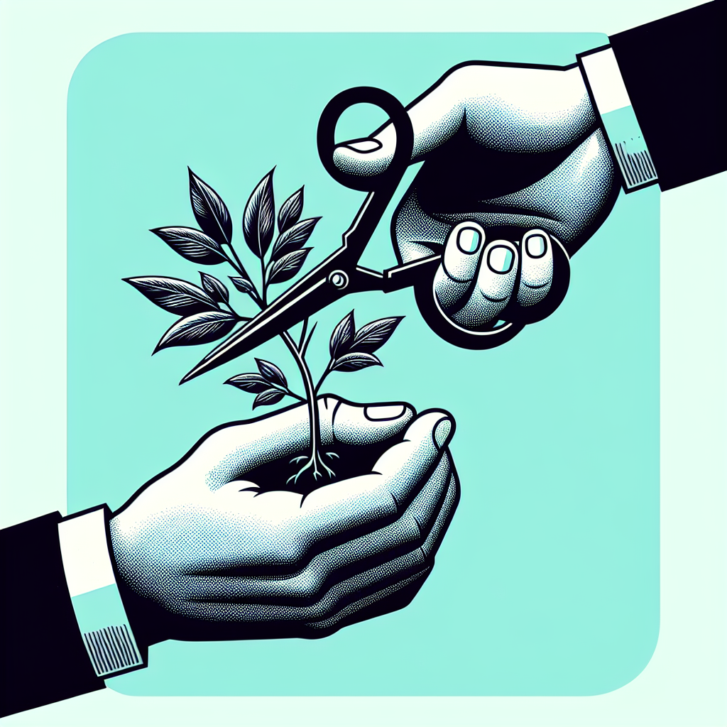 Hände schneiden kleines Pflänzchen mit Schere, symbolisiert Bürokratie und Steuerdruck für Unternehmer