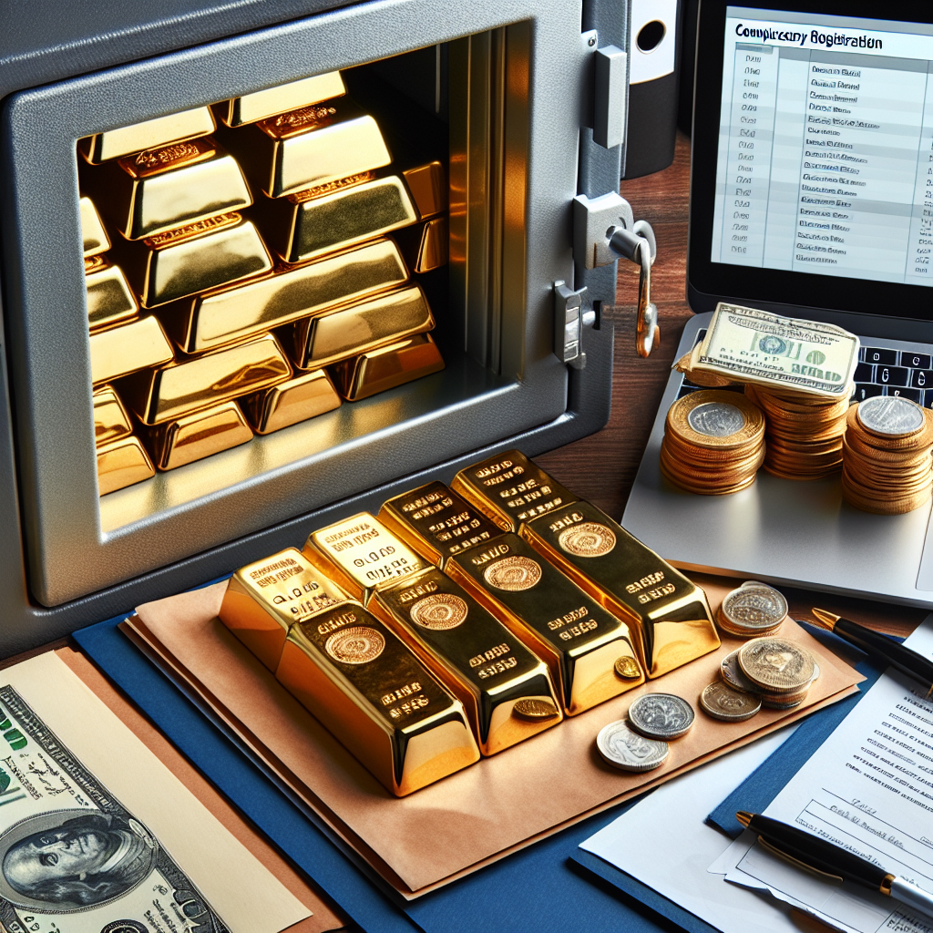 Goldbarren im Tresor neben Unterlagen und Laptop, Aktenordner sichtbar, Meldepflicht