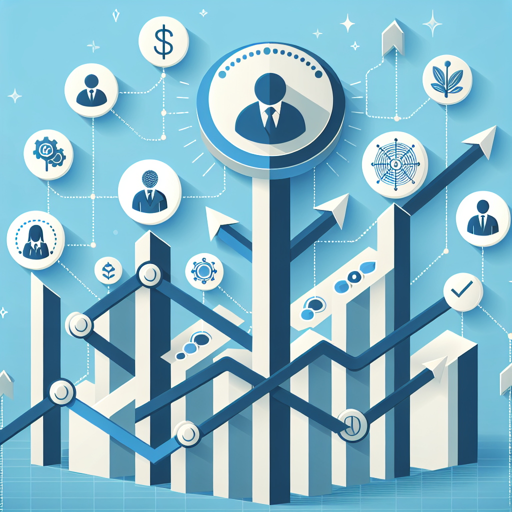 Vektorgrafik: vernetzte Firmen-Icons (Holding, LLC, Verein) über aufsteigenden Wachstums-Pfeilen