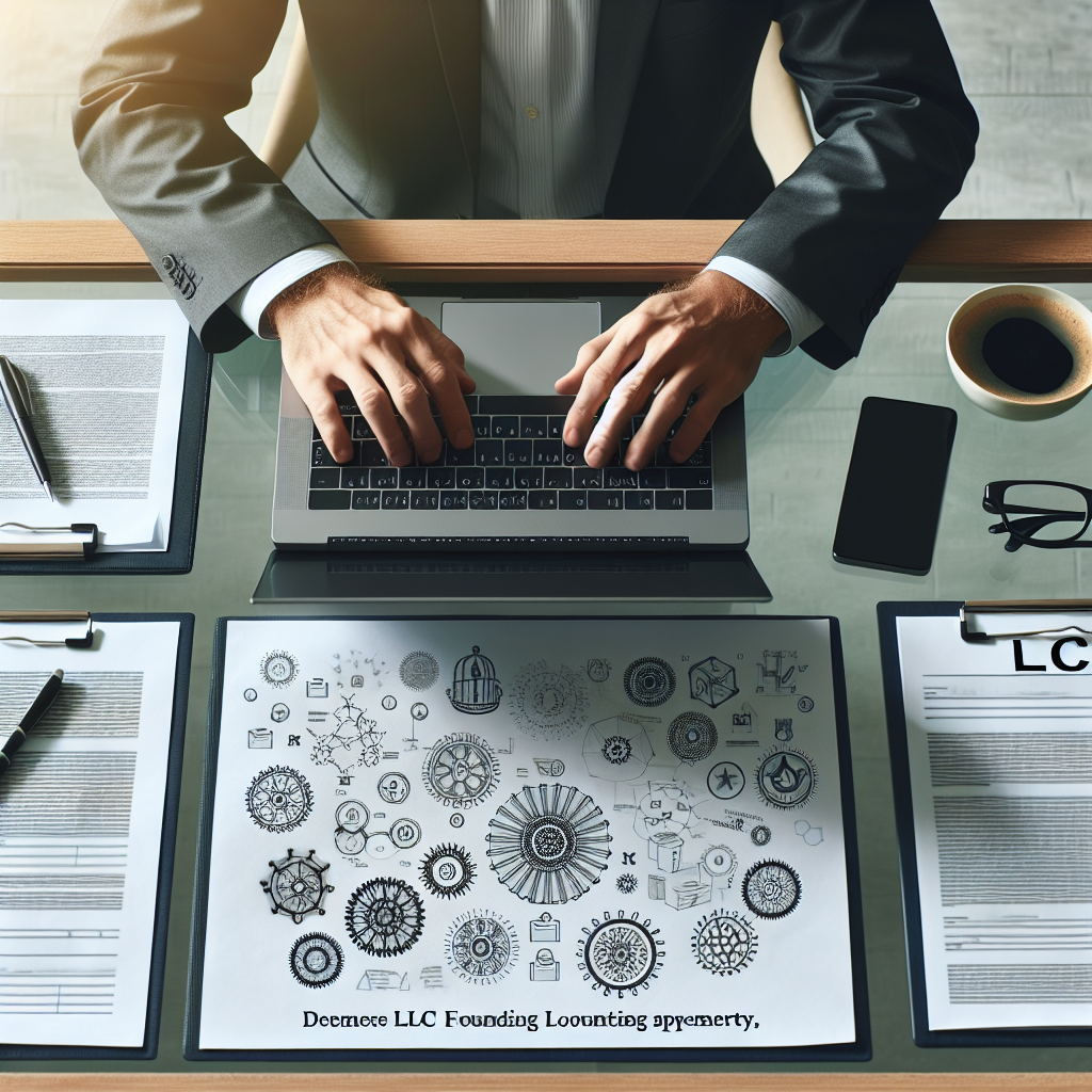 Person am Schreibtisch mit Laptop und LLC-Gründungsunterlagen