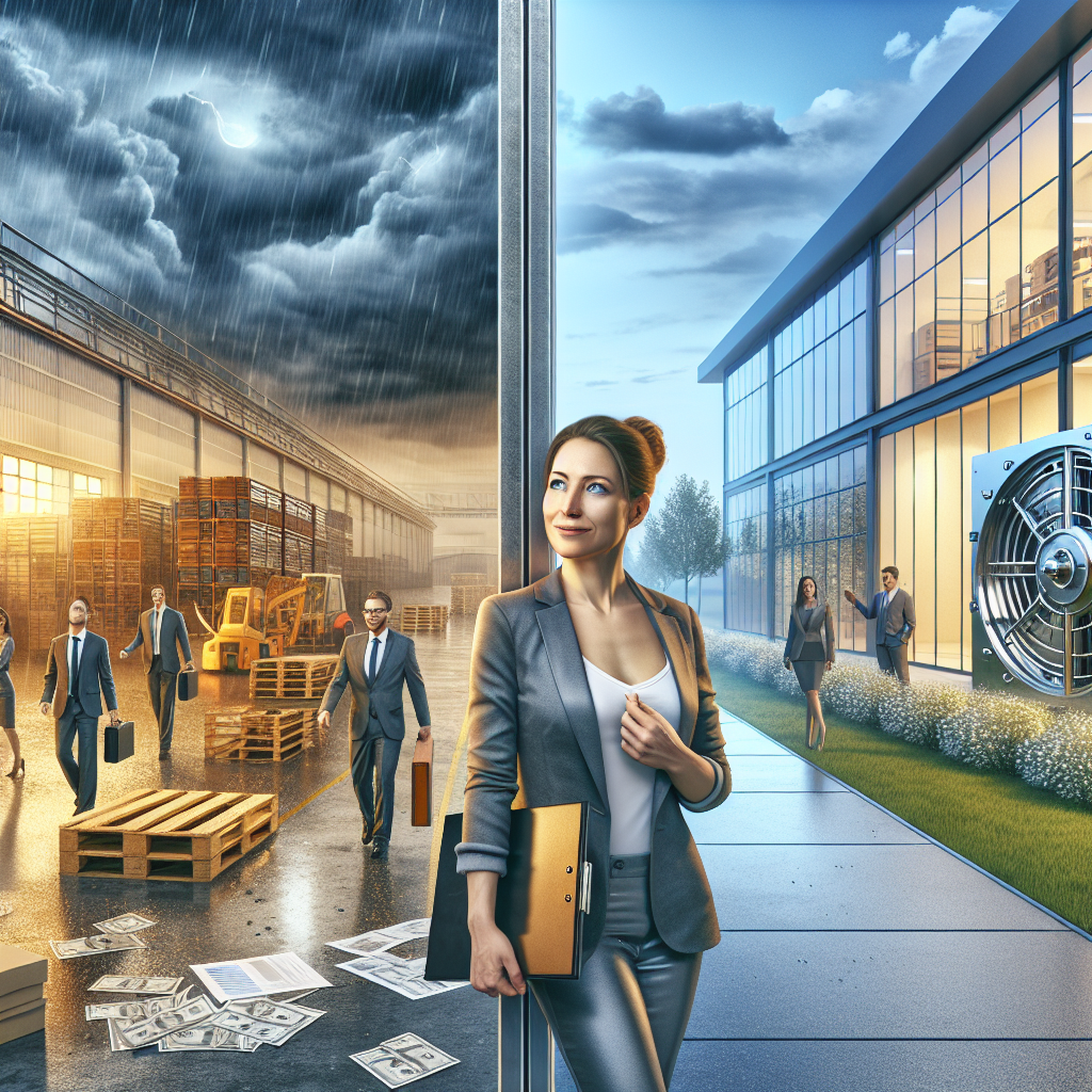 Grafik: Holding-Gebäude neben Betrieb, Schild symbolisiert Vermögensschutz