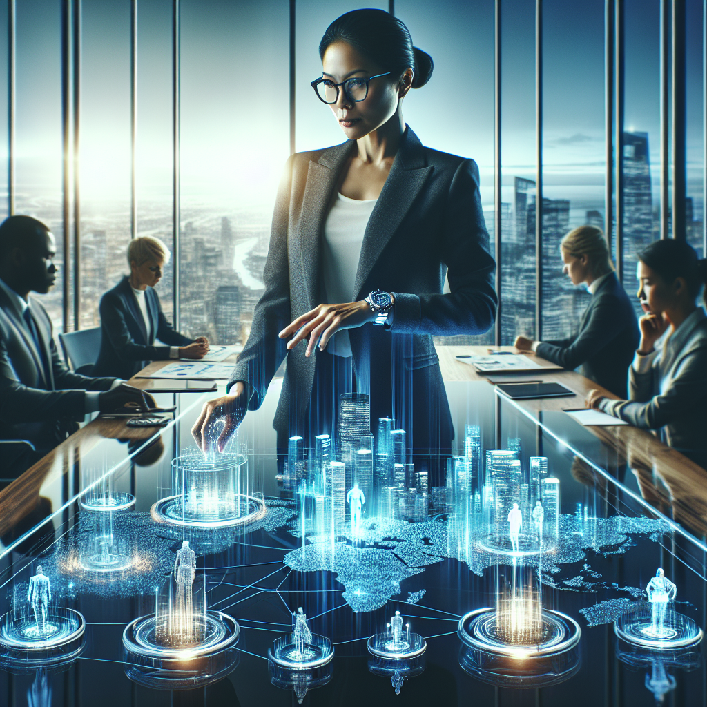 Unternehmer betrachtet Finanzdiagramm auf Tablet; Weltkarte und Münzen symbolisieren internationale Kapitalsteuerung