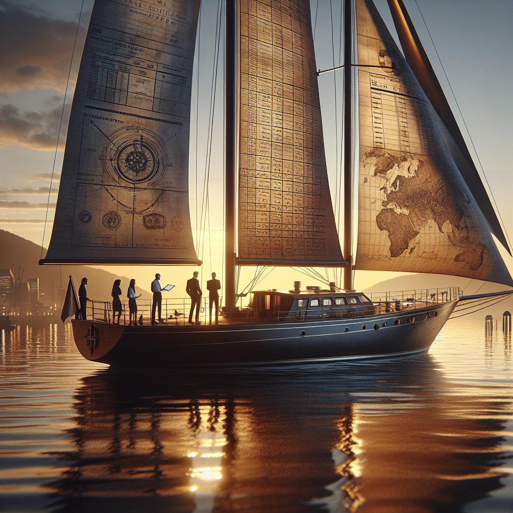 Unternehmer vor Weltkarte, auf Tisch Verträge und Laptop sichtbar