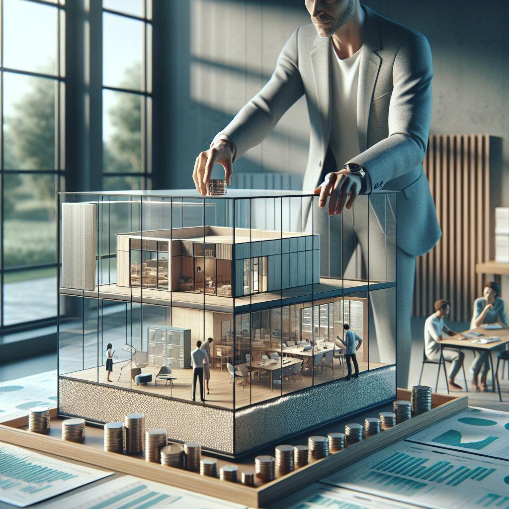 Tablet zeigt Unternehmensstrukturdiagramm, daneben Münzstapel und Verträge für Vermögensschutz