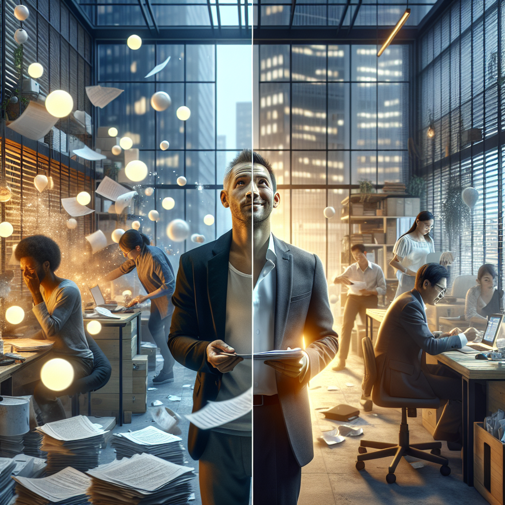 Unternehmer entspannt vor Organigramm und Modellhaus mit Schild ‚Holding‘