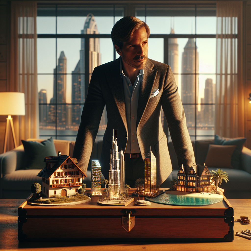 Unternehmer sitzt am Laptop, Weltkarte an Wand und Schweizer Flagge im Hintergrund