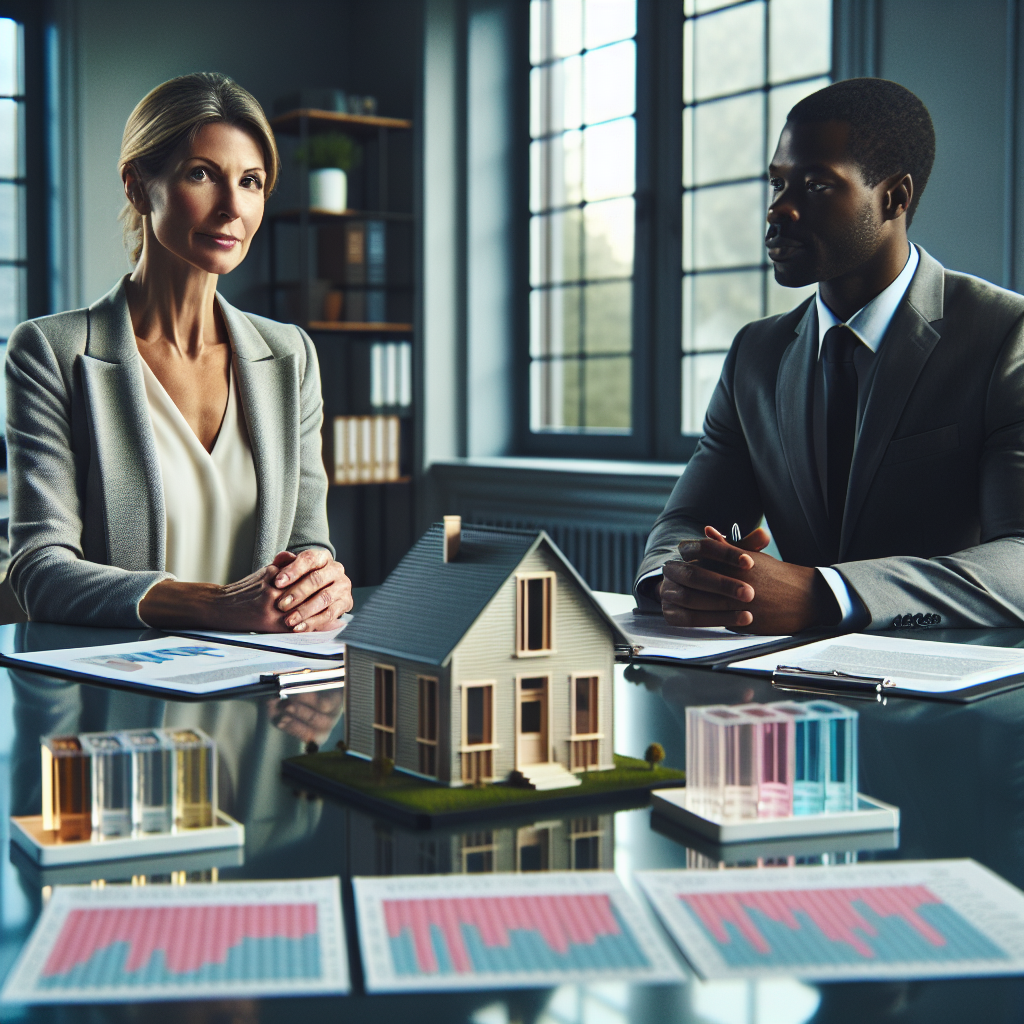 Unternehmer und Bankberater prüfen Holding-Dokumente zur Kreditvergabe und Konditionen