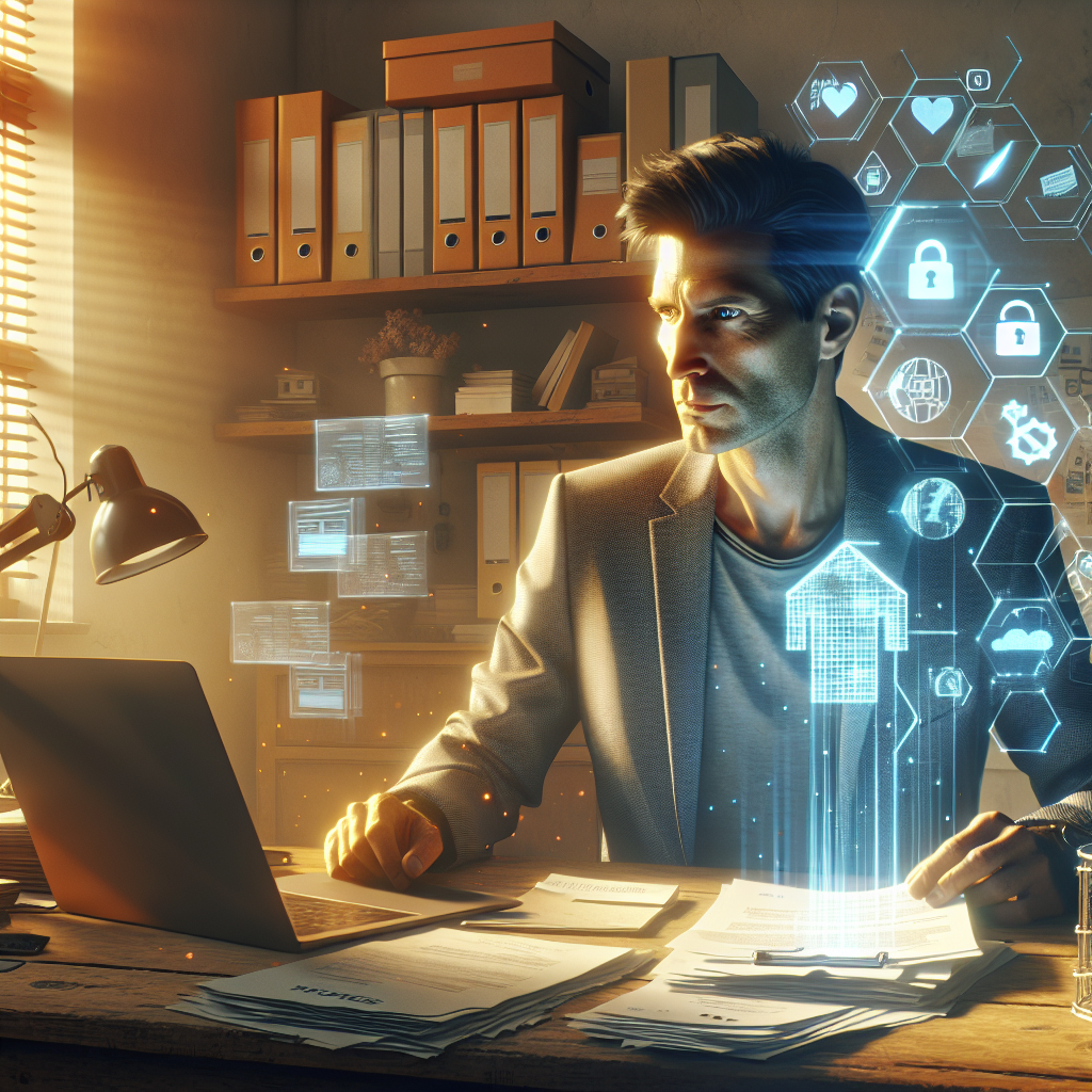 Person am Schreibtisch mit Laptop, Aktenordnern und Belegen für Nachweispflicht sichtbar