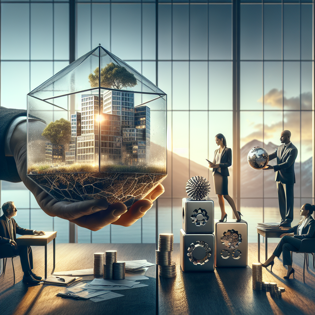 Grafik mit getrennten Firmenmodulen als Bauklötze, Schildsymbol und Schweizer- sowie zyprischer Flagge