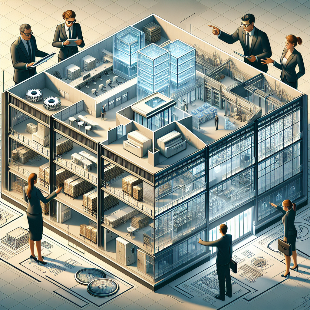 Hand stapelt Holzbausteine zu Unternehmensstruktur auf Holztisch, Akten im Hintergrund