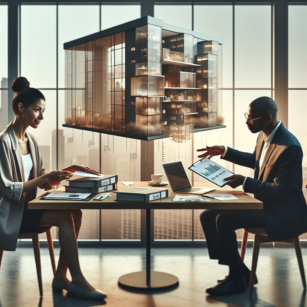 Geschäftsperson zeigt auf Laptop Organigramm einer Holding mit getrennten operativen Einheiten