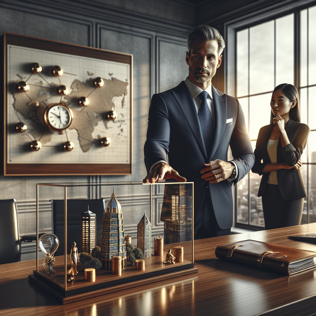 Geschäftsmann hält Armbanduhr über Aktenordner mit Unterlagen zum Vermögensschutz und Stiftung