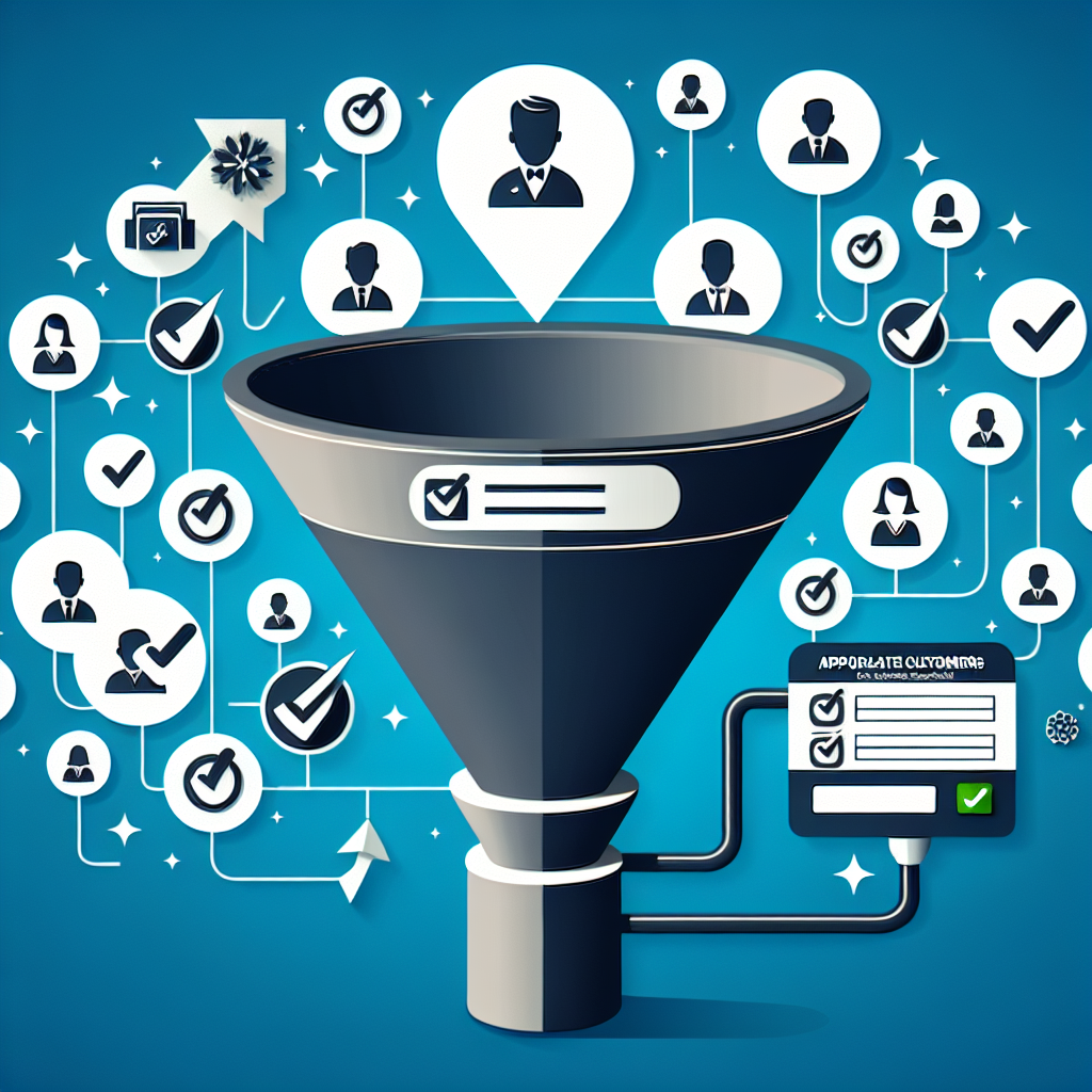 Illustration eines Trichters mit Kunden-Icons, Formularsymbol und Häkchen für passende Anfragen