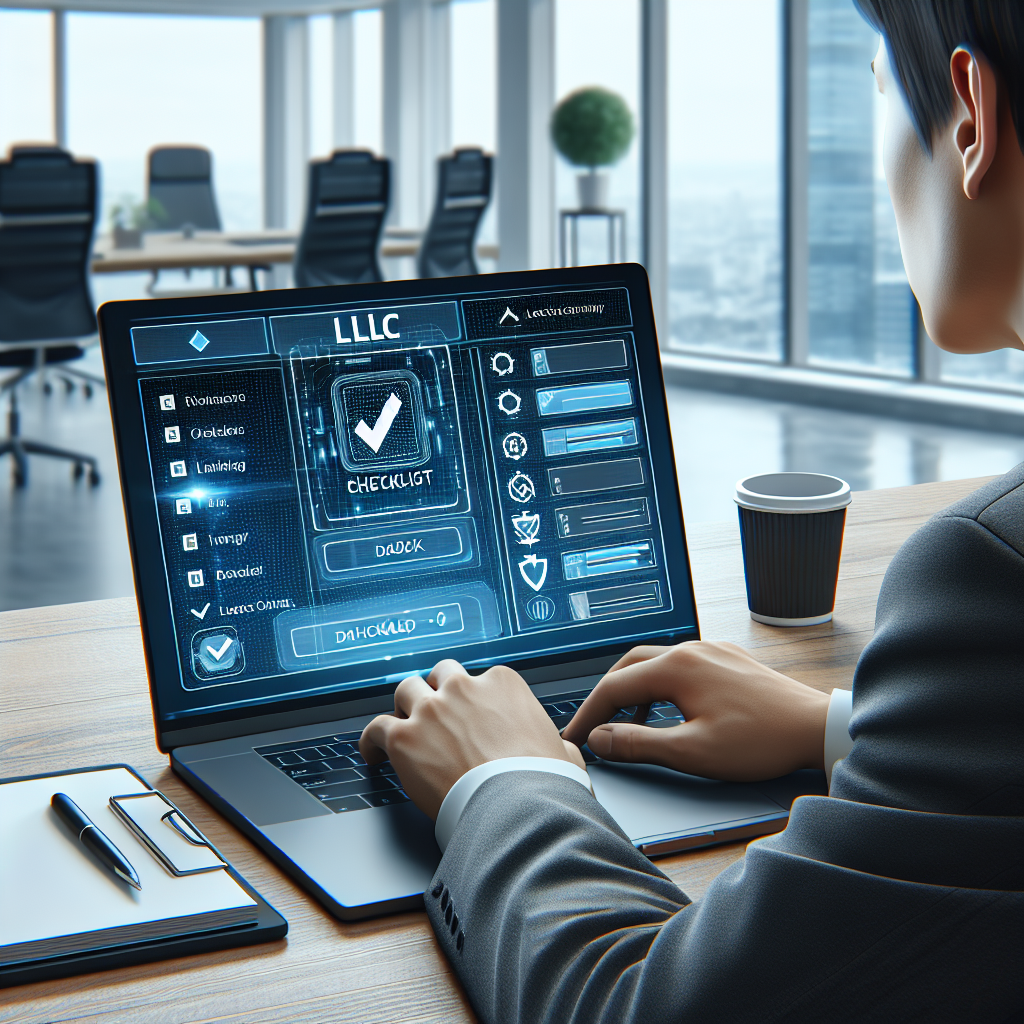 Person am Laptop, LLC-Checkliste und Kronos Flow Dashboard sichtbar