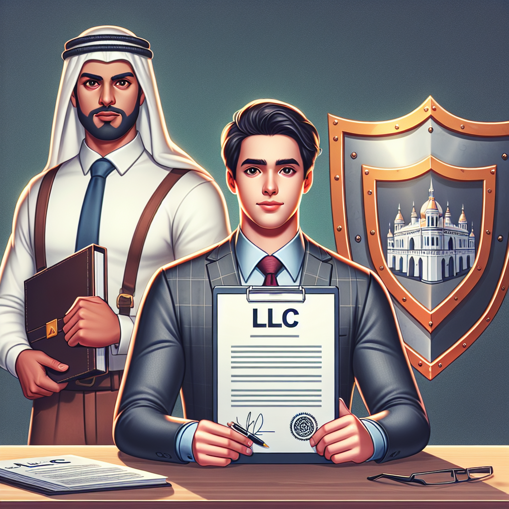 Person hält Akte mit Aufschrift LLC vor Schild als Symbol für Risikomanagement