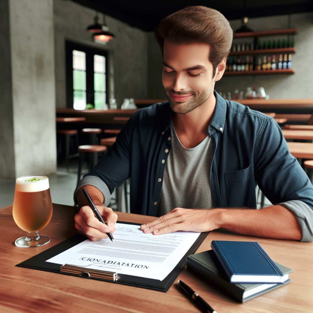 Gastronom unterschreibt Gründungsdokumente für LLC am Restauranttisch